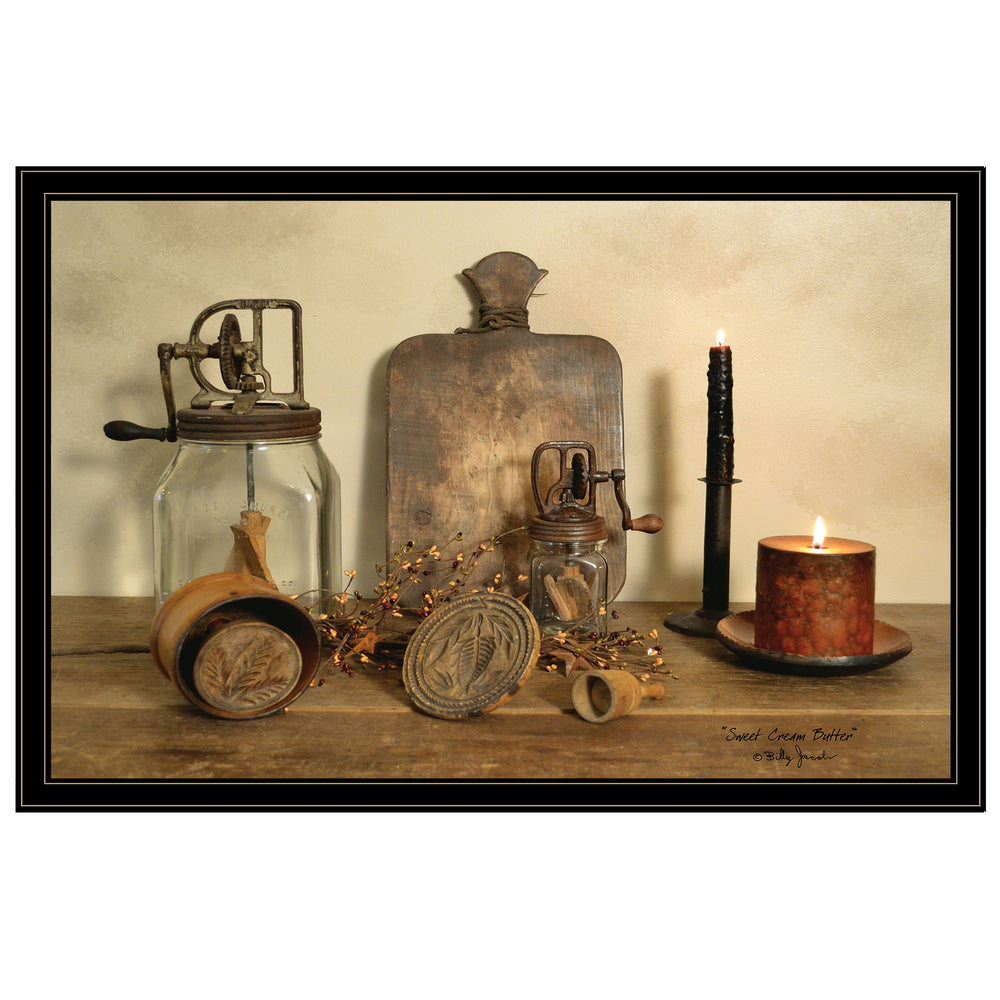 Homeroots Sweet Cream Butter 6 Black Framed Print Wall Art  Wood Paper 404373