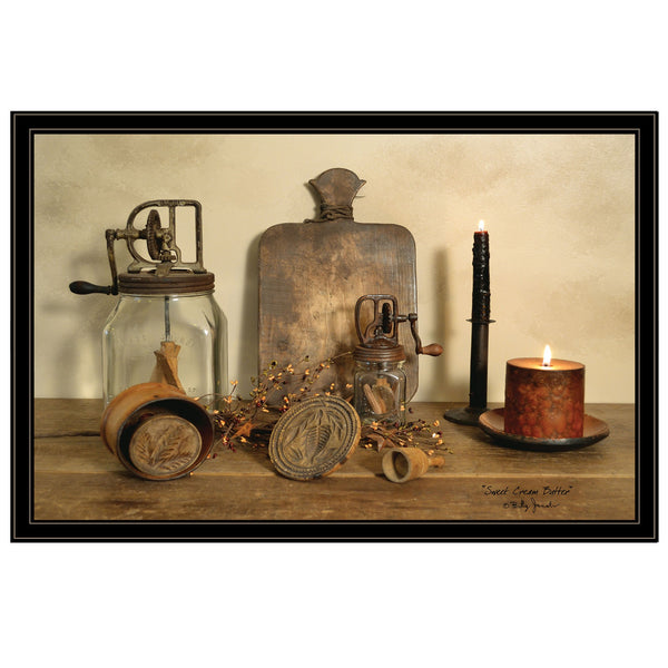 Homeroots Sweet Cream Butter 6 Black Framed Print Wall Art  Wood Paper 404373