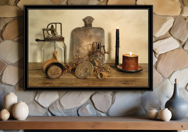 Homeroots Sweet Cream Butter 6 Black Framed Print Wall Art  Wood Paper 404373
