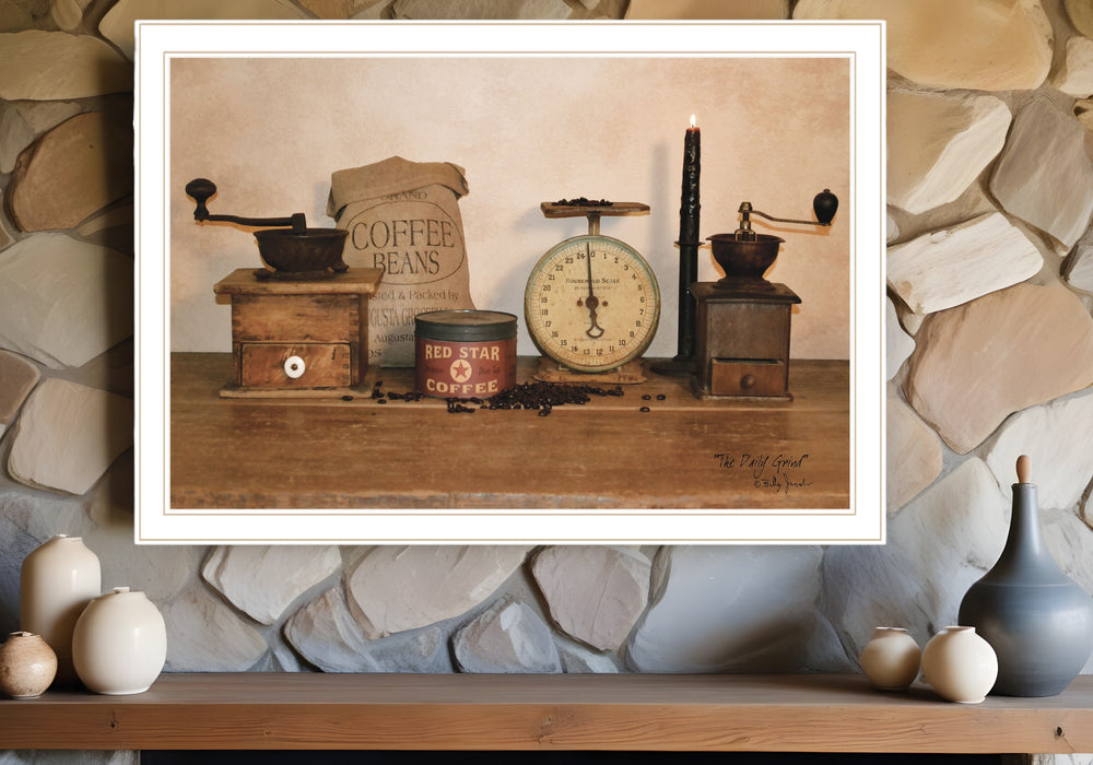 Homeroots The Daily Grind 7 White Framed Print Wall Art  Wood Paper 404378