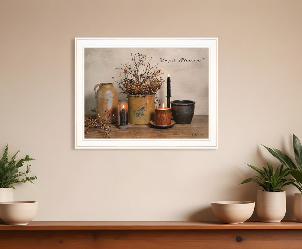 Homeroots Simple Blessings 5 White Framed Print Wall Art  Wood Paper 404384