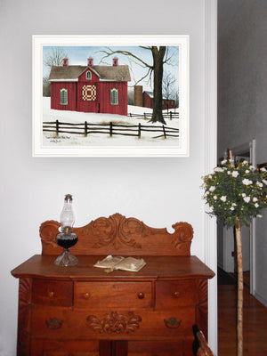 Homeroots Lovers Knot Quilt Block Barn 3 White Framed Print Wall Art  Wood Paper 404389