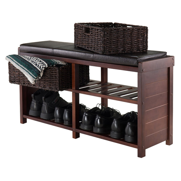 Winsome Wood Colin Storage Bench With Cushion, 2 Stylish Corn Husk Baskets For Organized Entryway & Kids Room Cappuccino ,Chocolate ,Espresso Solid ,Composite Wood ,Polyurethane ,Corn Husk 40438-winsome-wood
