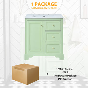 English Elm 30-Inch elegant bathroom vanity with ceramic basin, soft-close drawers, adjustable shelves, durable finish Green N729P176237L