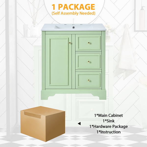 English Elm 30-Inch elegant bathroom vanity with ceramic basin, soft-close drawers, adjustable shelves, durable finish Green N729P176237L