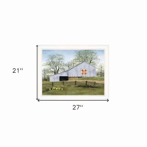 Homeroots Tulip Quilt Block Barn 3 White Framed Print Wall Art  Wood Paper 404393