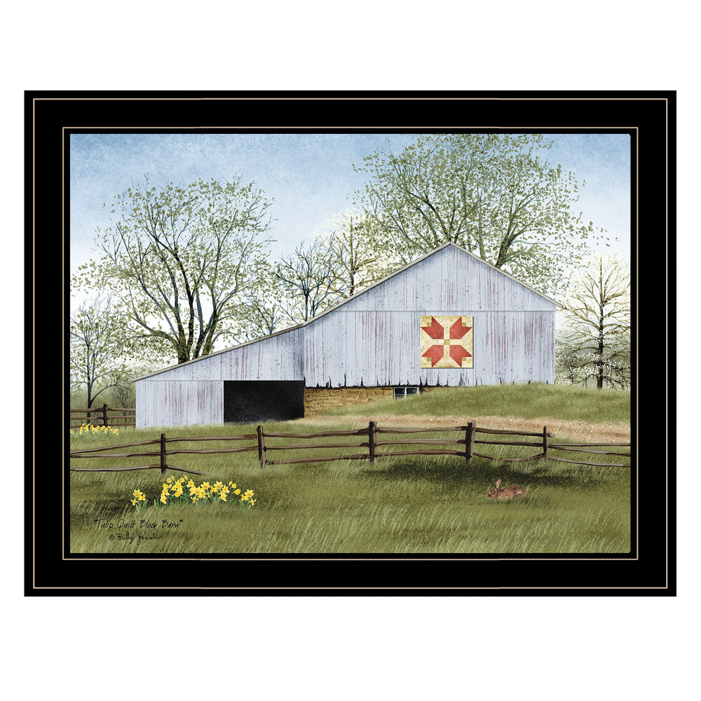 Homeroots Tulip Quilt Block Barn 4 Black Framed Print Wall Art  Wood Paper 404394