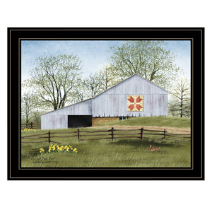 Homeroots Tulip Quilt Block Barn 4 Black Framed Print Wall Art  Wood Paper 404394