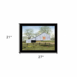 Homeroots Tulip Quilt Block Barn 4 Black Framed Print Wall Art  Wood Paper 404394