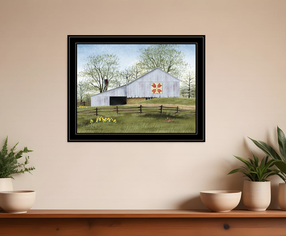 Homeroots Tulip Quilt Block Barn 4 Black Framed Print Wall Art  Wood Paper 404394