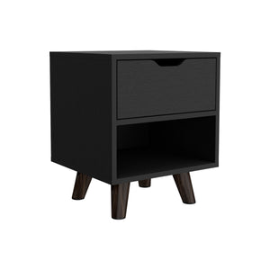 English Elm Crail Nightstand Black with Drawer & Open Shelf, Engineered Wood, Wooden Legs, Modern Durable Design B200P188873