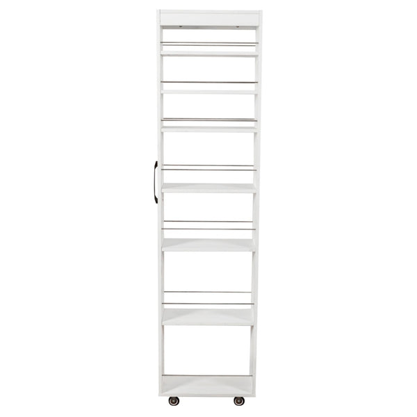 English Elm 7 Tier Rolling Slim Kitchen Organizer with Open Shelves and Casters for Narrow Spaces W331P374571
