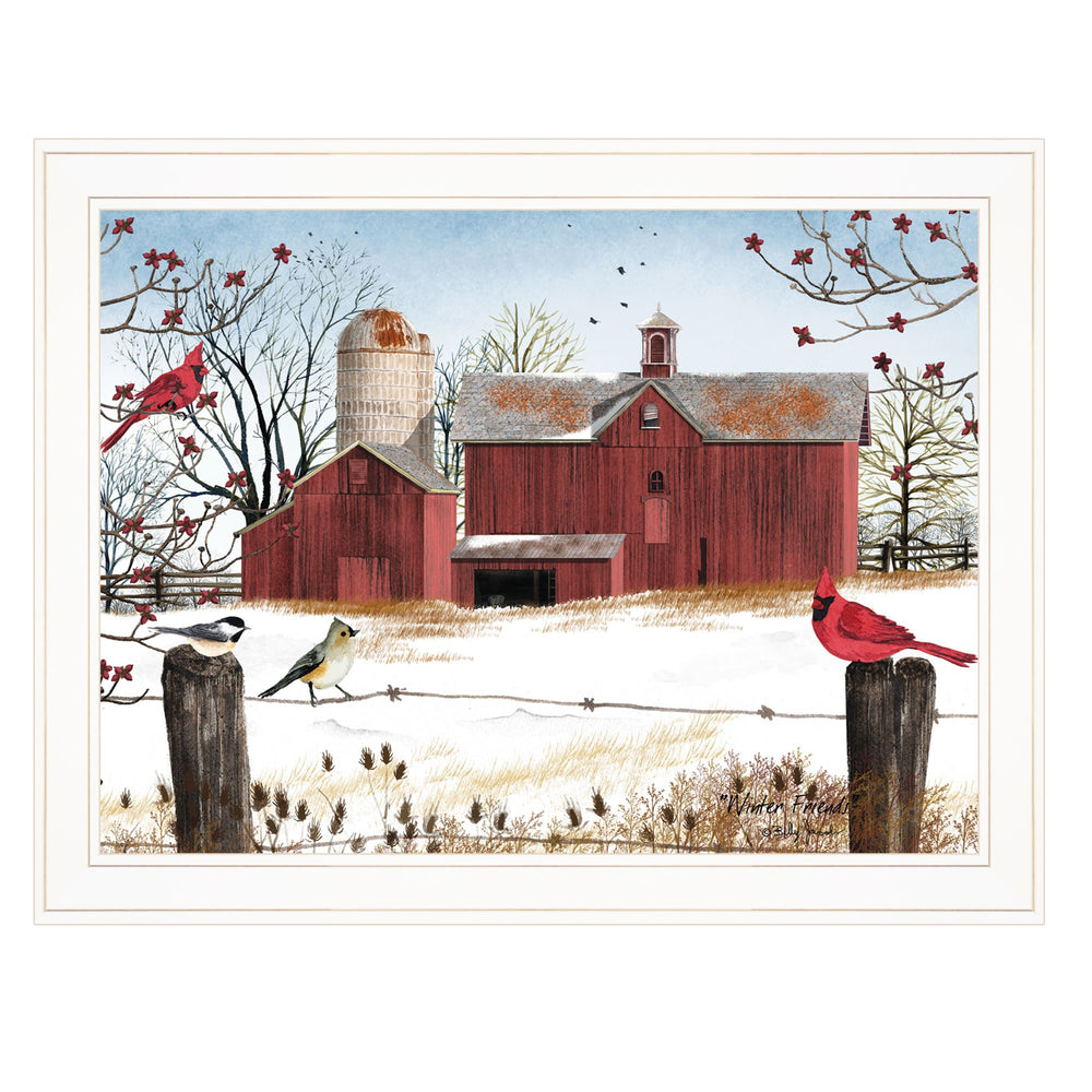 Homeroots Winter Friends 7 White Framed Print Wall Art  Wood Paper 404424