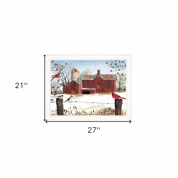 Homeroots Winter Friends 7 White Framed Print Wall Art  Wood Paper 404424