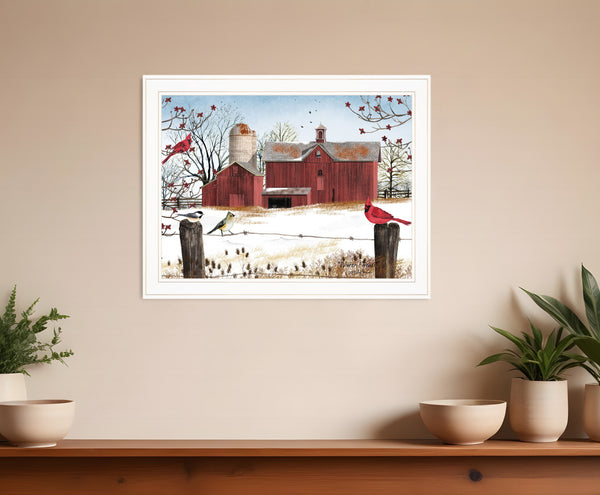 Homeroots Winter Friends 7 White Framed Print Wall Art  Wood Paper 404424