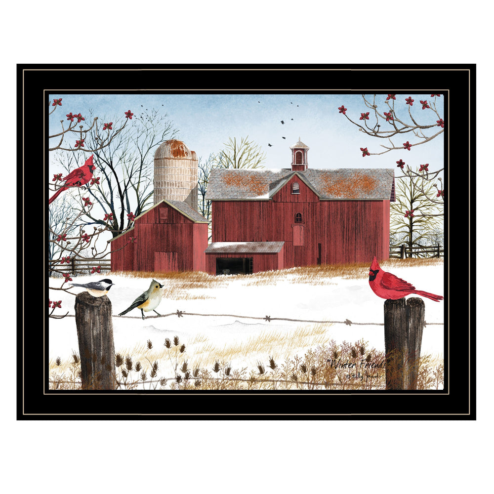 Homeroots Winter Friends 8 Black Framed Print Wall Art  Wood Paper 404425