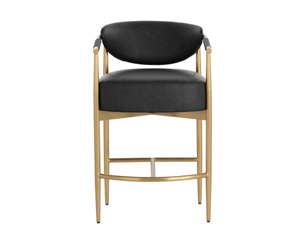 Sunpan Heloise Counter Stool - Elegant Faux Leather Design With Gold Stainless Steel For Modern Dining Spaces Black Faux Leather 111935