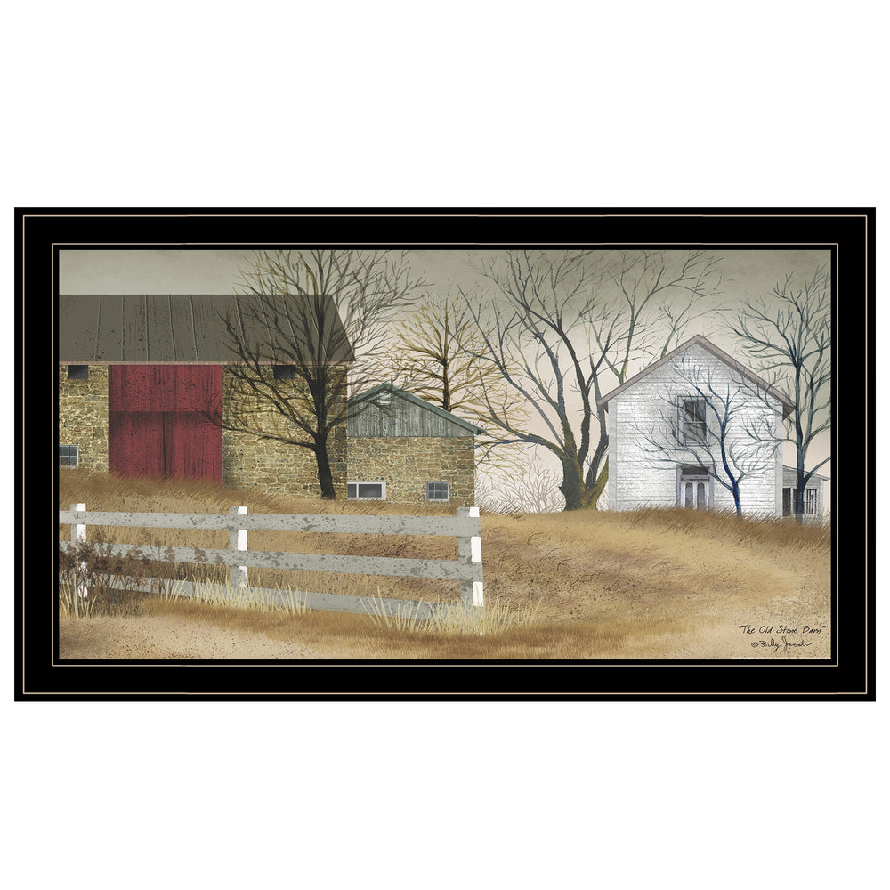 Homeroots The Old Stone Barn 4 Black Framed Print Wall Art  Wood Paper 404434