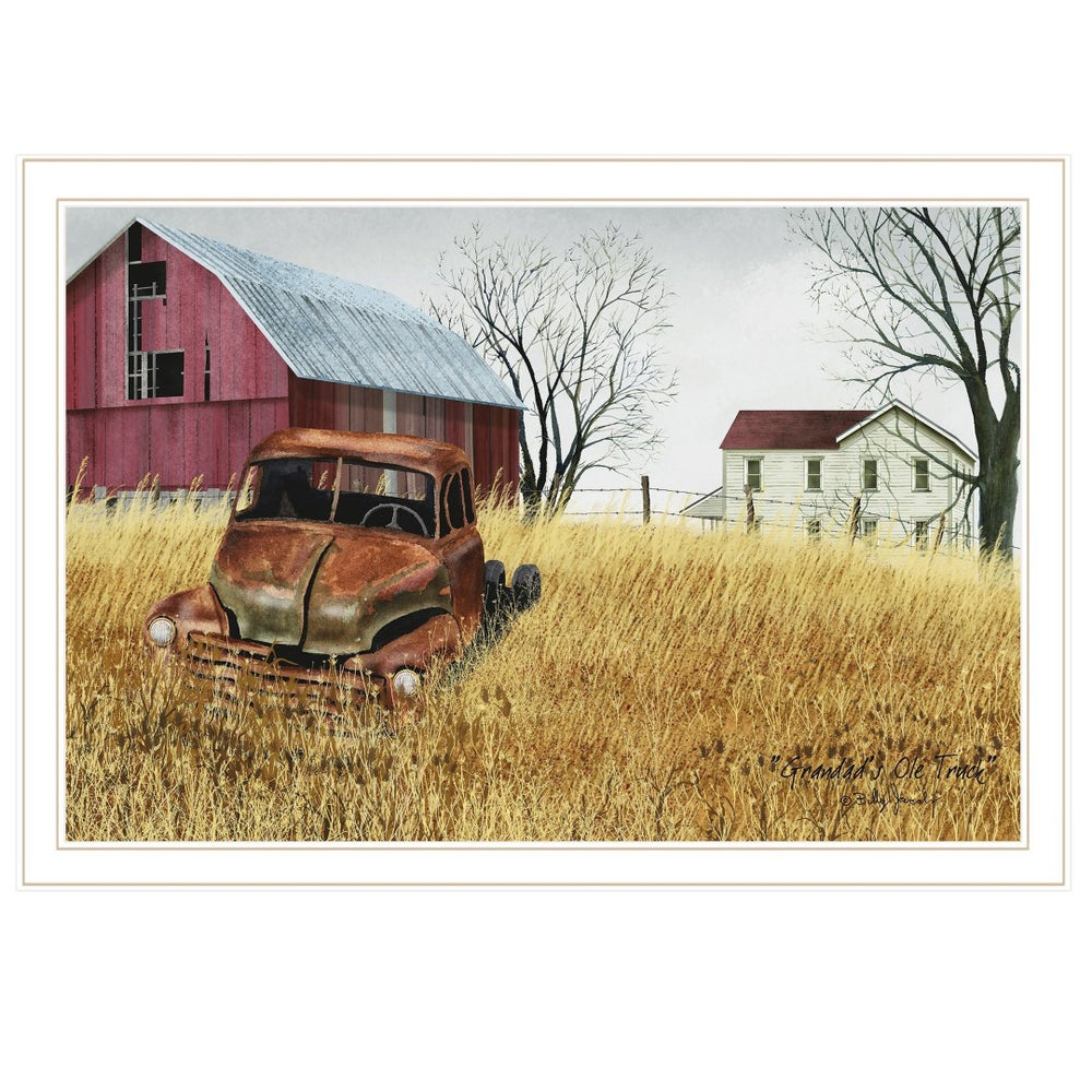 HomeRoots Granddads Vintage Farm Truck Framed Print Wall Art – Rustic Charm for Cozy Cottage Decor 404437