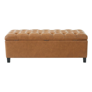 English Elm Ottoman Storage Bench Boucle Tufted Upholstered with Rubberwood Legs Bedroom Entryway N779P369512B