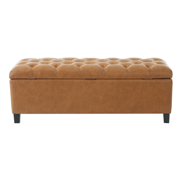 English Elm Ottoman Storage Bench Boucle Tufted Upholstered with Rubberwood Legs Bedroom Entryway N779P369512B