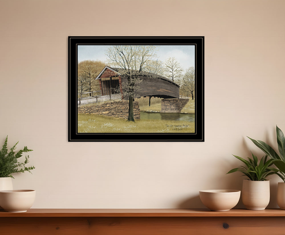 Homeroots The Old Humpback Bridge 4 Black Framed Print Wall Art  Wood Paper 404453
