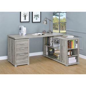 English Elm Tona Grey Driftwood L-Shape Desk with 3 Smooth-Glide Drawers, 5 Shelves & Coastal Rustic Charm B062P333440