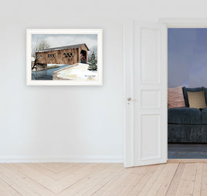 Homeroots The Kissing Bridge 3 White Framed Print Wall Art  Wood Paper 404466