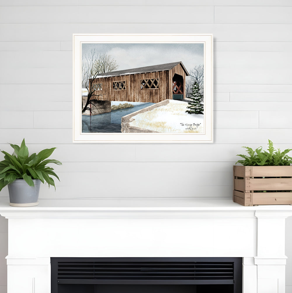 Homeroots The Kissing Bridge 3 White Framed Print Wall Art  Wood Paper 404466