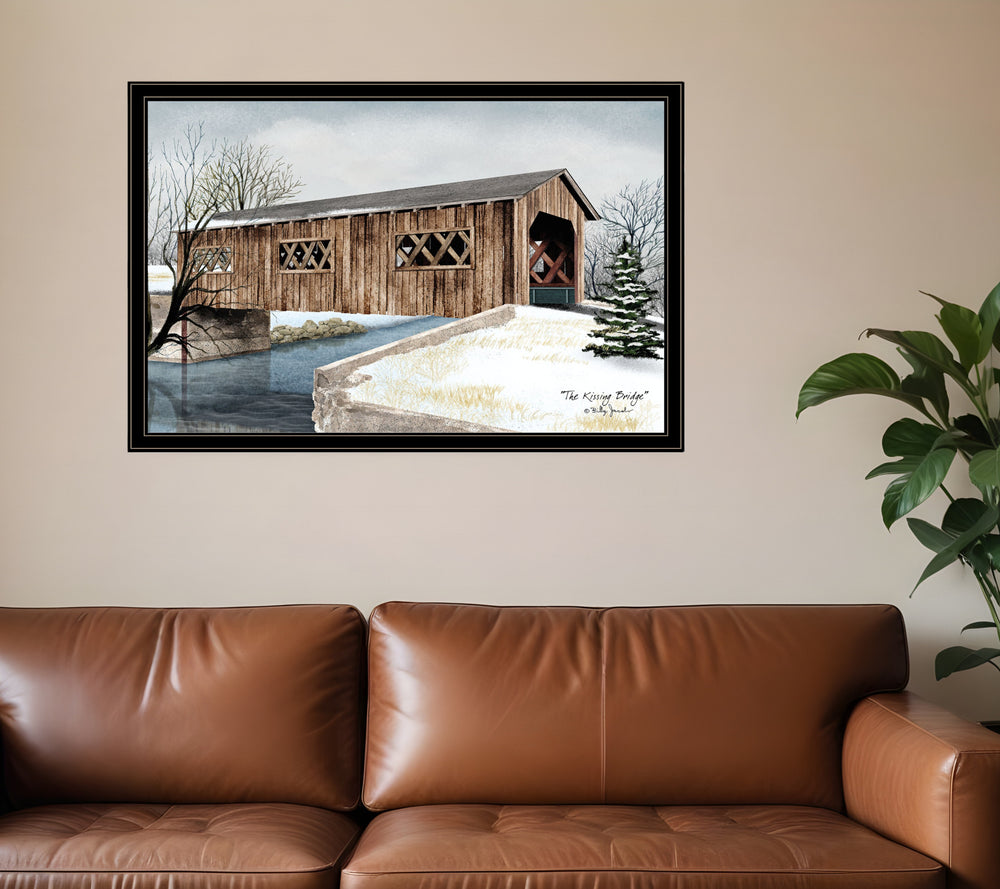 Homeroots The Kissing Bridge 6 Black Framed Print Wall Art  Wood Paper 404469