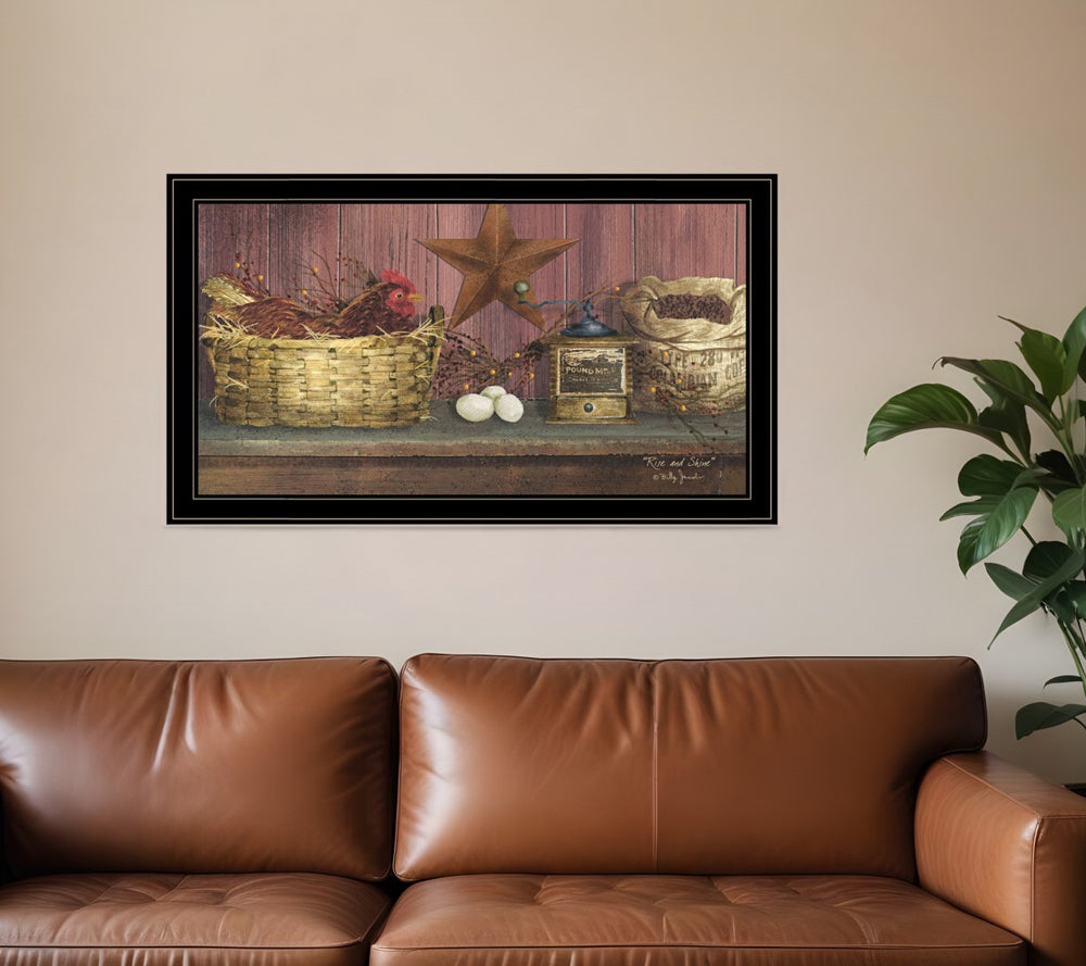 HomeRoots Rise and Shine Framed Print Wall Art – Modern Design to Brighten Any Room with Effortless Style Black and Gold 404475