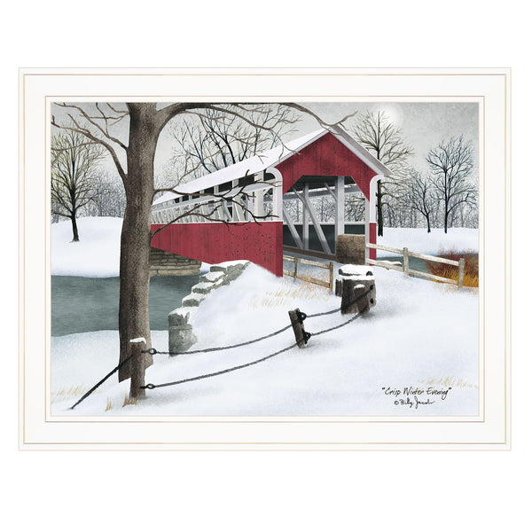 Homeroots Crisp Winter Evening 3 White Framed Print Wall Art  Wood Paper 404478