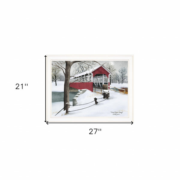 Homeroots Crisp Winter Evening 3 White Framed Print Wall Art  Wood Paper 404478