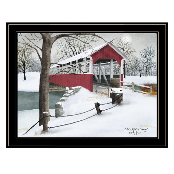 Homeroots Crisp Winter Evening 4 Black Framed Print Wall Art  Wood Paper 404479