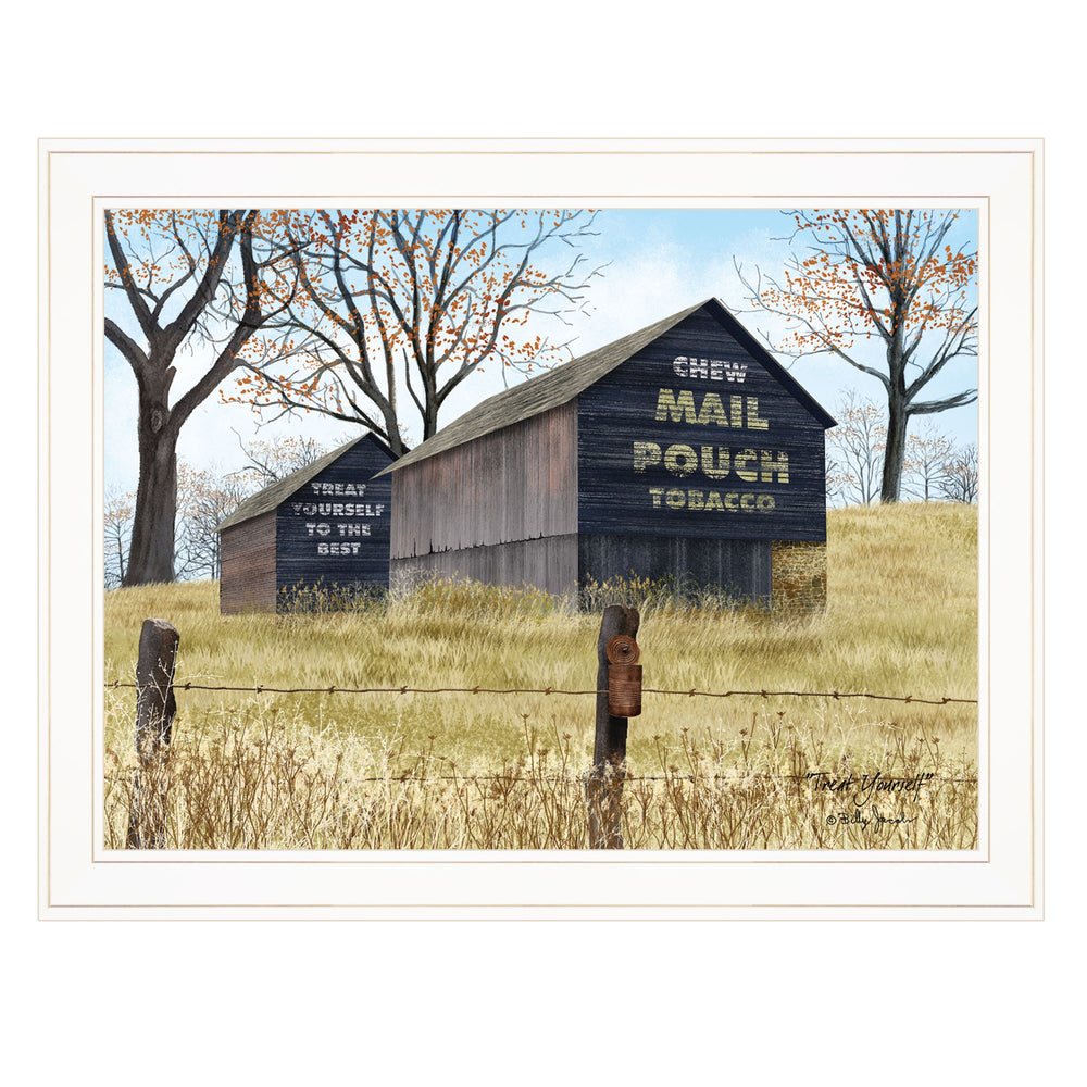 Homeroots Treat Yourself Mail Pouch Barn 3 White Framed Print Wall Art  Wood Paper 404502