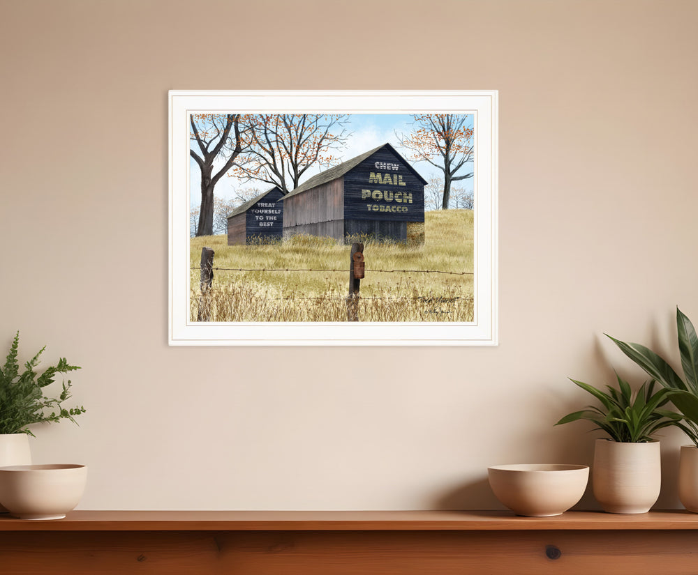 Homeroots Treat Yourself Mail Pouch Barn 3 White Framed Print Wall Art  Wood Paper 404502