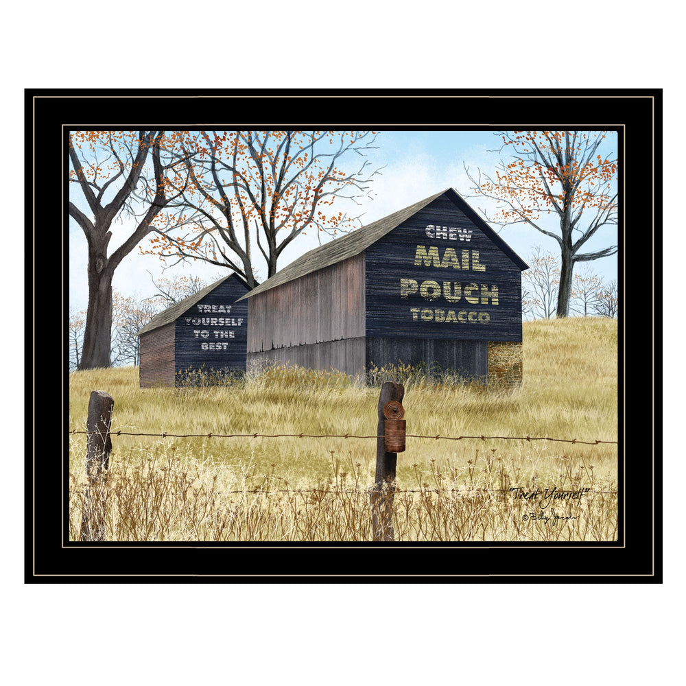 Homeroots Treat Yourself Mail Pouch Barn 4 Black Framed Print Wall Art  Wood Paper 404503
