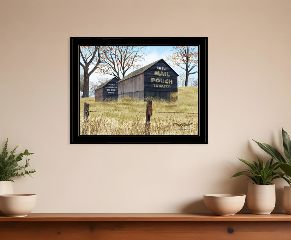 Homeroots Treat Yourself Mail Pouch Barn 4 Black Framed Print Wall Art  Wood Paper 404503