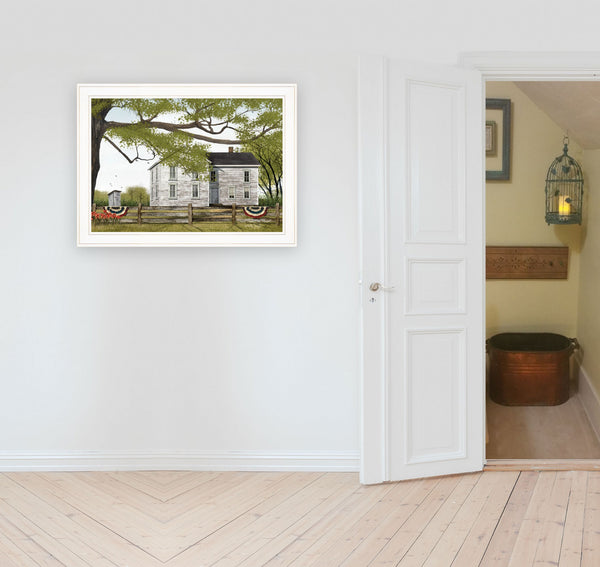 Homeroots Sweet Summertime House 3 White Framed Print Wall Art  Wood Paper 404512