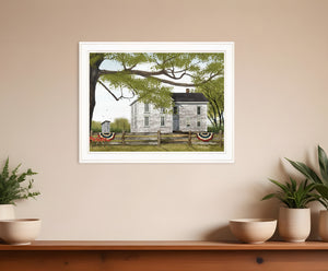 Homeroots Sweet Summertime House 3 White Framed Print Wall Art  Wood Paper 404512