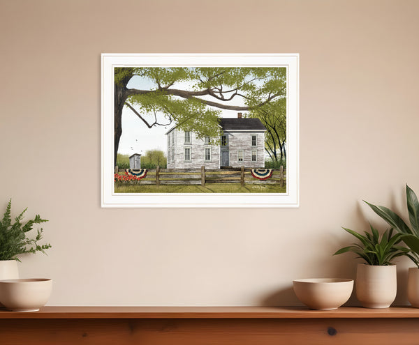 Homeroots Sweet Summertime House 3 White Framed Print Wall Art  Wood Paper 404512