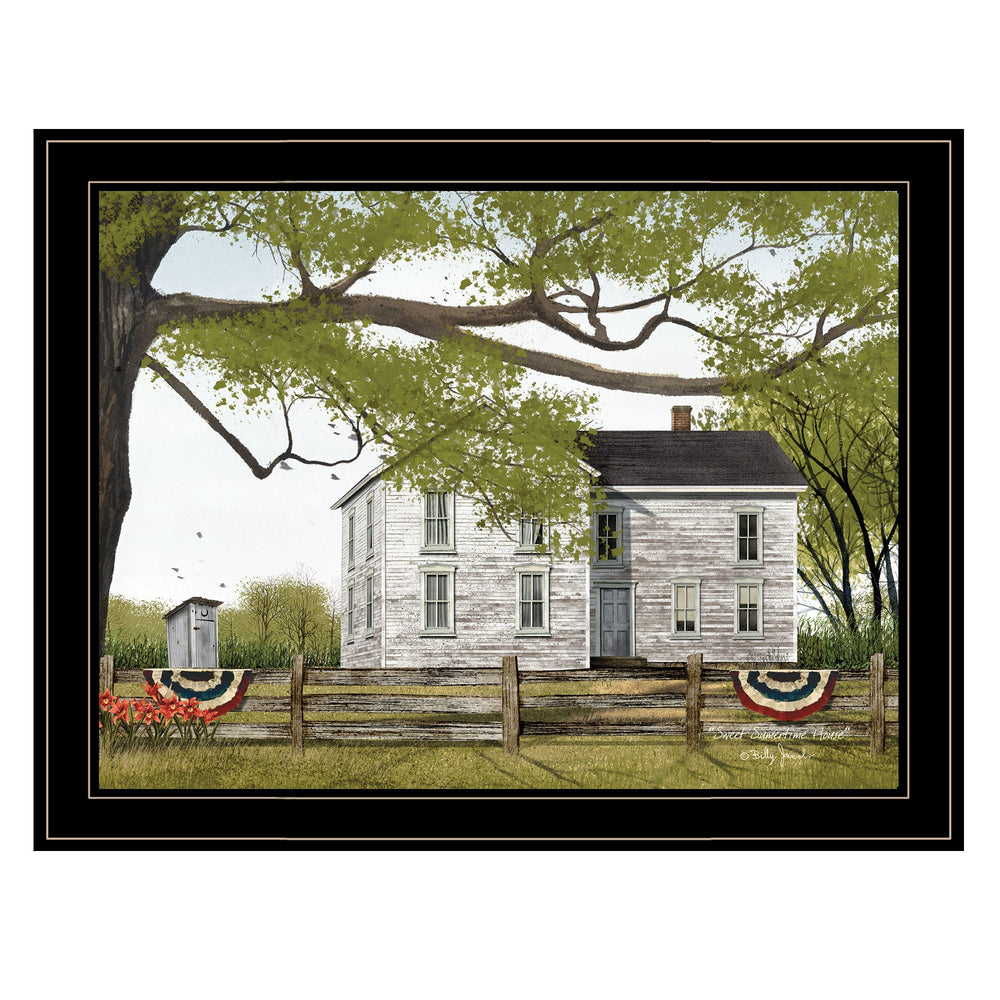 Homeroots Sweet Summertime House 4 Black Framed Print Wall Art  Wood Paper 404513