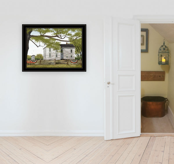 Homeroots Sweet Summertime House 4 Black Framed Print Wall Art  Wood Paper 404513