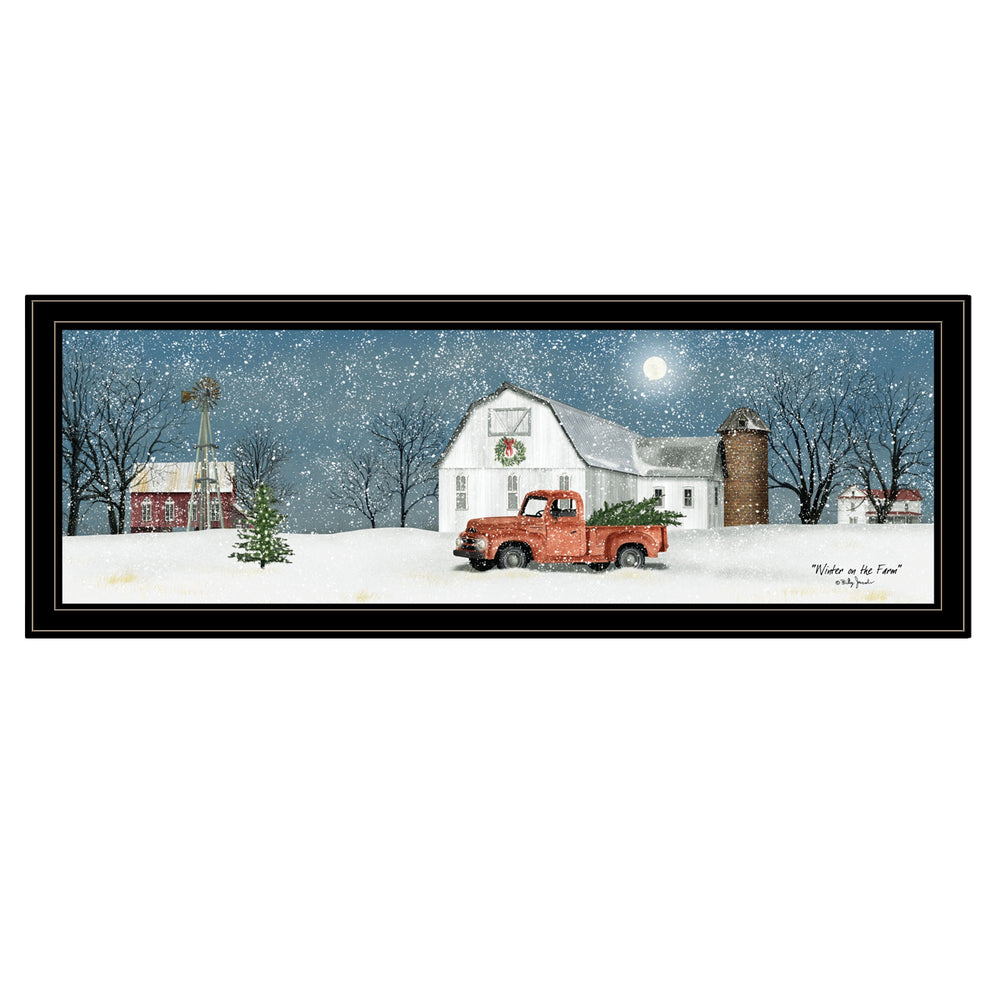 Homeroots Winter On The Farm 4 Black Framed Print Wall Art  Wood Paper 404570