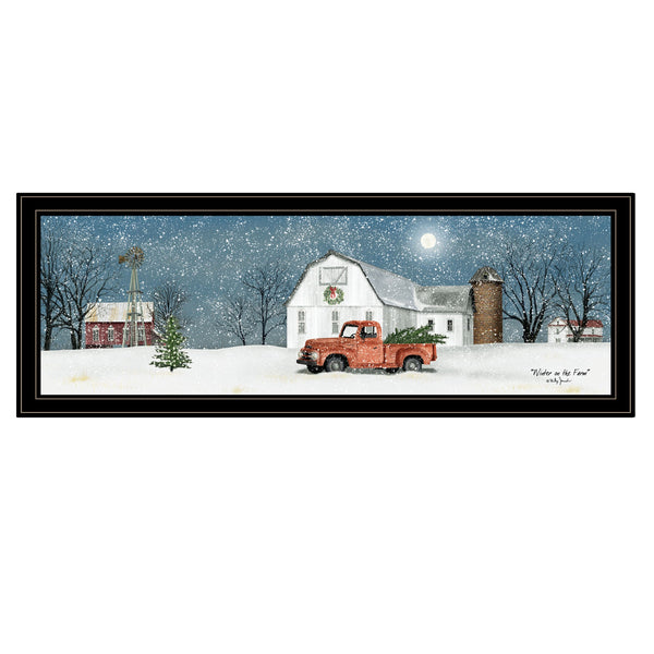 Homeroots Winter On The Farm 4 Black Framed Print Wall Art  Wood Paper 404570