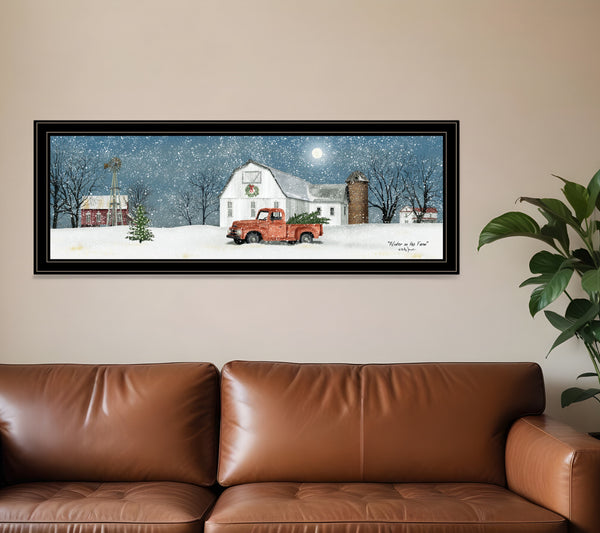 Homeroots Winter On The Farm 4 Black Framed Print Wall Art  Wood Paper 404570