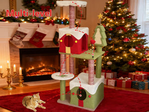 English Elm Cy14 Christmas Tree Cat Tower Plush Multi-level Condo Climbing Scratching Post W243P382850