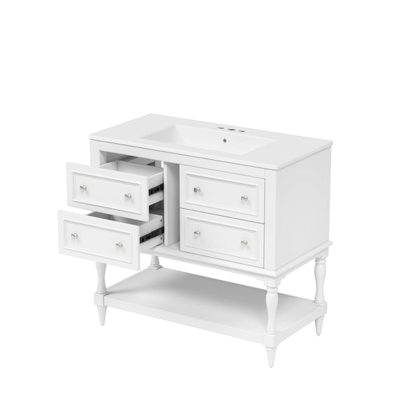 English Elm 36'' Modern Bathroom Vanity with Ceramic Sink and Medicine Cabinet, Solid Wood Frame, 4 Drawers, Waterproof Finish White SW000138AAK-1