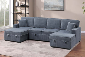 English Elm Chocolate Corduroy Sectional Sleeper Sofa with Dual Storage Chaises for Living Rooms Dark Gray B011S02168