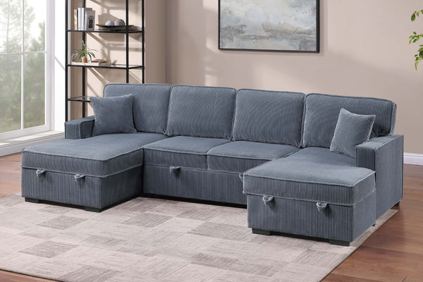 English Elm Chocolate Corduroy Sectional Sleeper Sofa with Dual Storage Chaises for Living Rooms Dark Gray B011S02168
